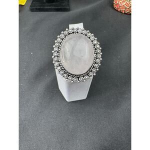 Bold Rose Quartz Statement Ring Size 7 German Silver Boho Vintage Style